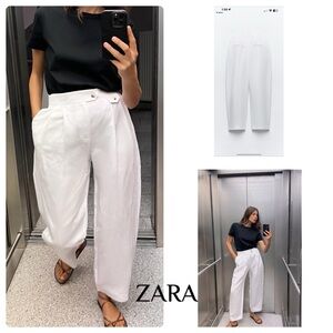 ZARA WOMEN LINEN BLEND PLEATED PANTS MEDIUM (2)